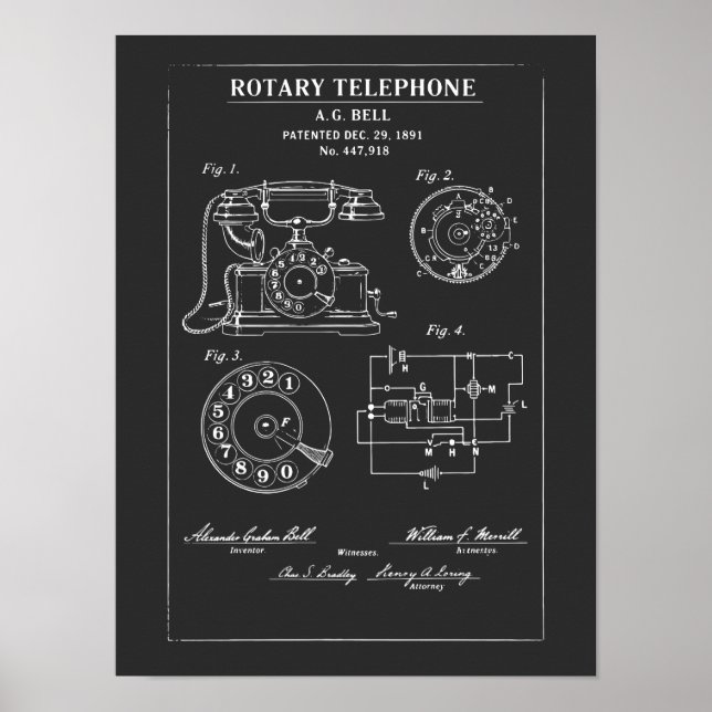Affiche Plan de brevet de téléphone rotatif (Devant)