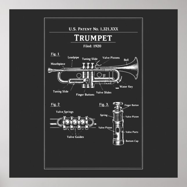 Affiche Plan de brevet de trompette (Devant)