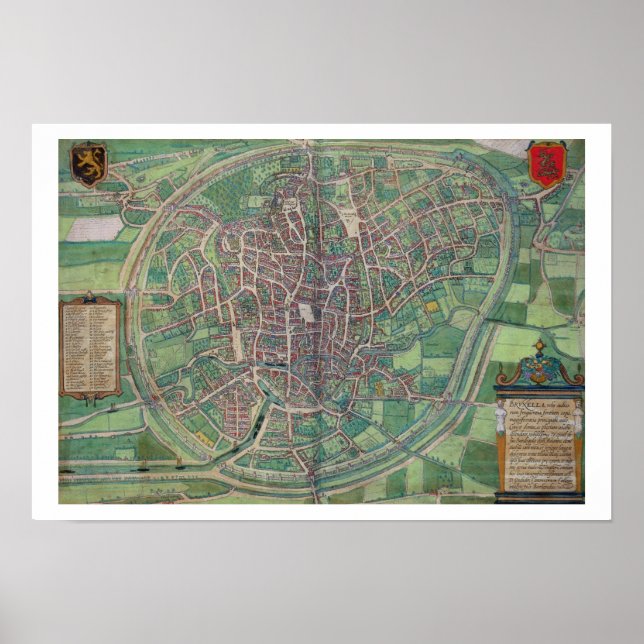 Affiche Plan de Bruxelles, de 'Civitates Orbis Terra (Devant)