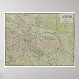 Affiche Plan de Dresde, Allemagne, édition vintage 1923