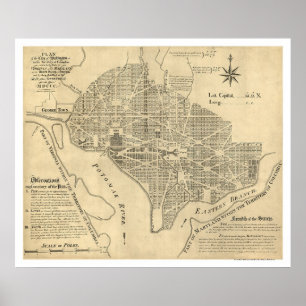 Affiche Plan de la carte 1792 de Washington DC