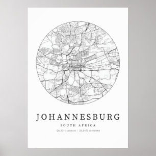 Affiche Plan de la rue Afrique du Sud de Johannesburg