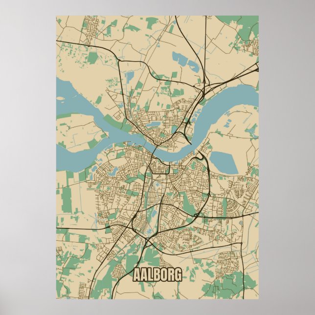 Affiche Plan de la ville d'Aalborg, Danemark (Devant)