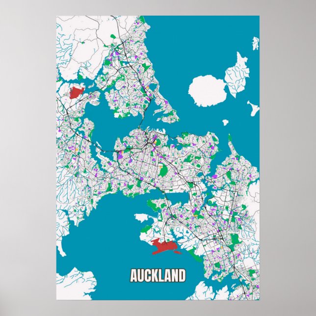 Affiche Plan de la ville d'Auckland, Nouvelle-Zélande (Devant)