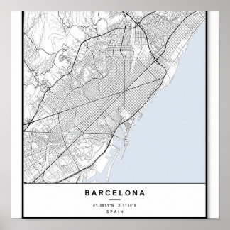 Affiche Plan de la ville de Barcelone | Art linéaire minim