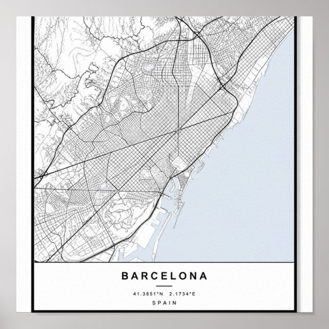 Affiche Plan de la ville de Barcelone | Art linéaire minim (Devant)