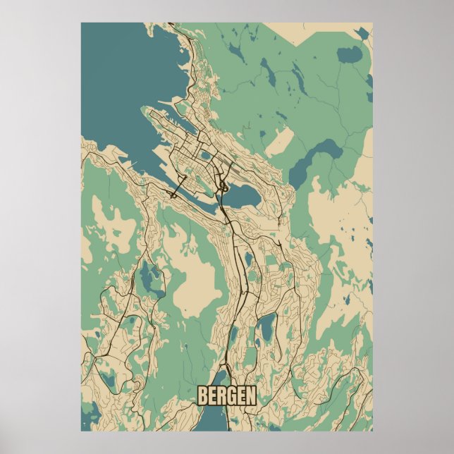 Affiche Plan de la ville de Bergen, Norvège (Devant)