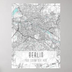 Affiche Plan de la ville de Berlin, noir, blanc et bleu