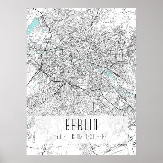 Affiche Plan de la ville de Berlin, noir, blanc et bleu (Devant)