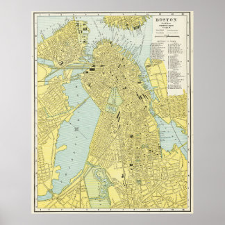 Affiche Plan de la ville de Boston édition vintage 1899