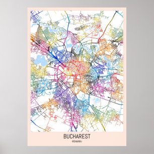Affiche Plan de la ville de Bucarest Roumanie
