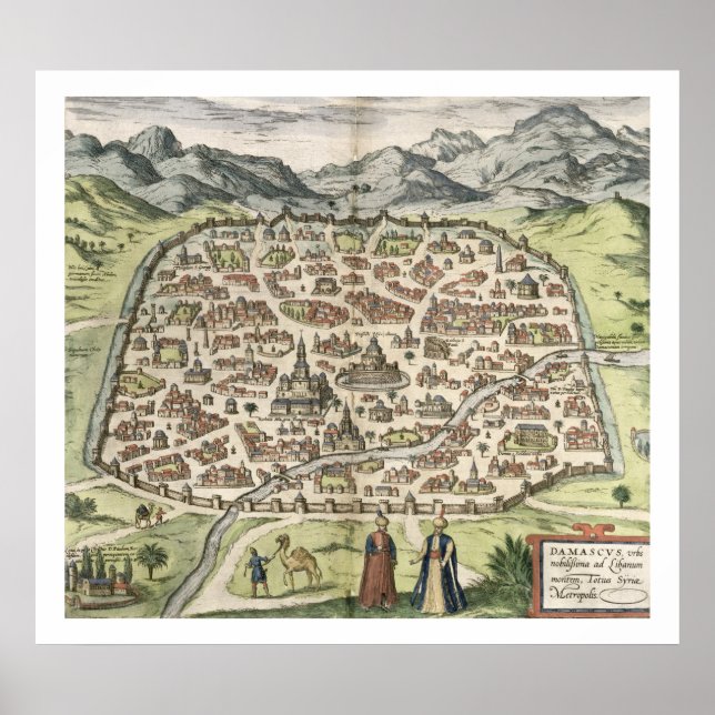Affiche Plan de la ville de Damas, Syrie, 1620 (gravure) (Devant)