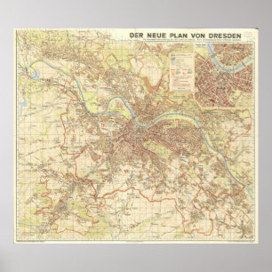 Affiche Plan de la ville de Dresde 1947, conception urbain