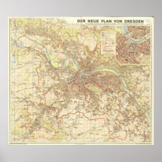 Affiche Plan de la ville de Dresde 1947, conception urbain