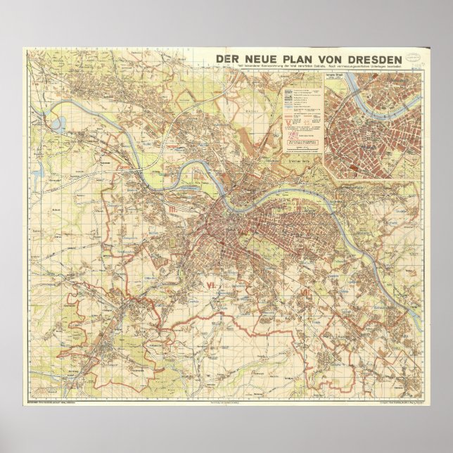Affiche Plan de la ville de Dresde 1947, conception urbain (Devant)