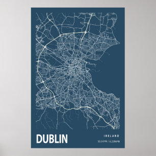 Affiche Plan de la ville de Dublin Irlande Ligne Art Blue