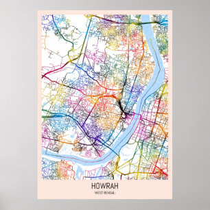 Affiche Plan de la ville de Howrah Bengale occidental