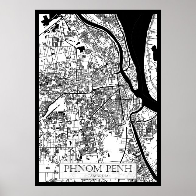 Affiche Plan de la ville de Phnom Penh Cambodge (Devant)