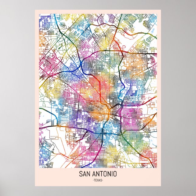 Affiche Plan de la ville de San Antonio États-Unis (Devant)