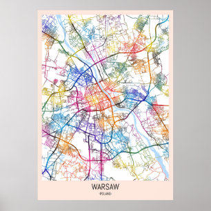 Affiche Plan de la ville de Varsovie Pologne