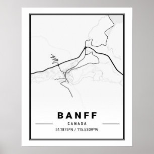 Affiche Plan de la ville de voyage de Banff Alberta
