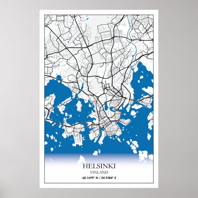 Affiche Plan de la ville d'Helsinki Finlande Coordonnées V (Devant)