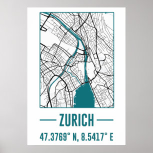 Affiche plan de la ville minimaliste de Zurich, plan de la