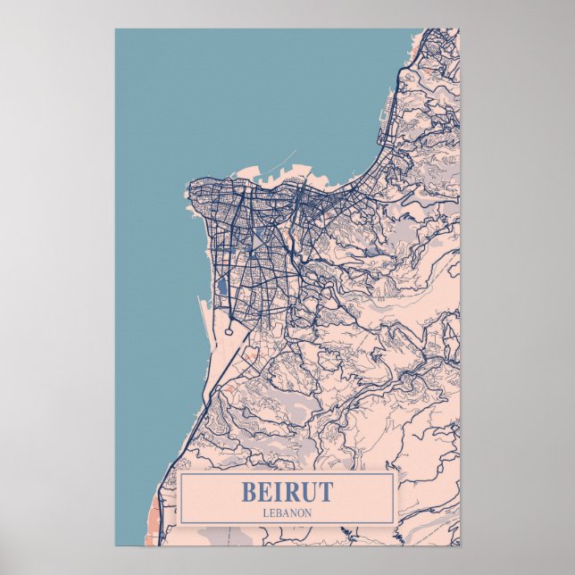 Affiche Plan de la ville venteuse de Beyrouth Liban Voyage (Devant)