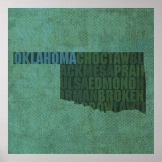 Affiche Plan de l'état de l'Oklahoma sur la toile