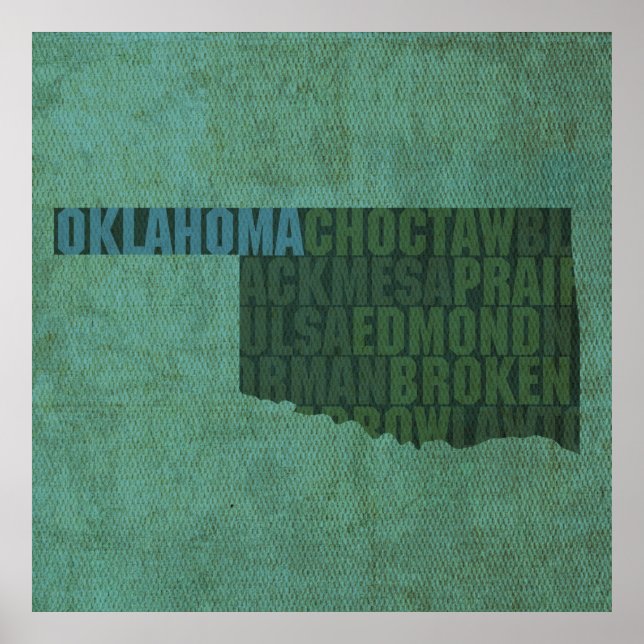 Affiche Plan de l'état de l'Oklahoma sur la toile (Devant)