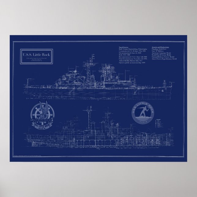 Affiche Plan de l'USS Little Rock CLG-4 Croiseur (Devant)
