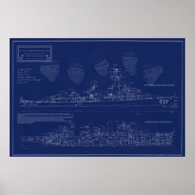Affiche Plan de l'USS The Sullivans DD-537 (Devant)