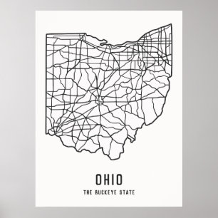 Affiche Plan de route de l'État des États-Unis de l'Ohio -
