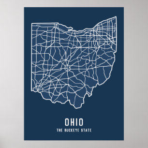 Affiche Plan de route de l'État des États-Unis de l'Ohio -