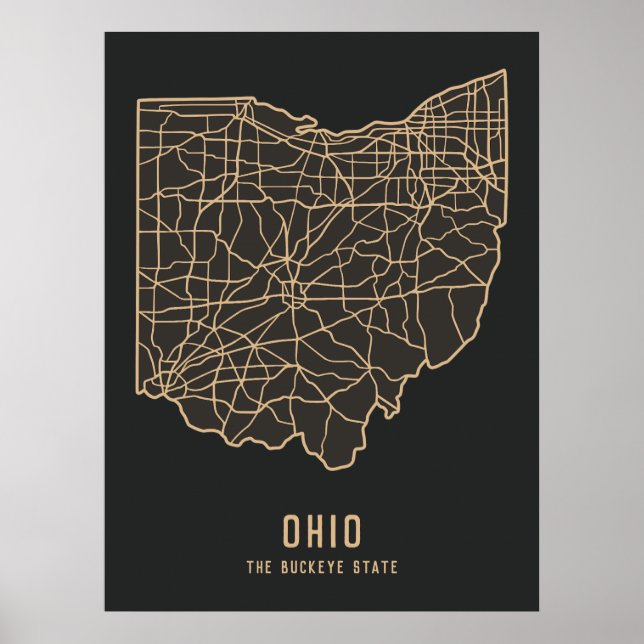 Affiche Plan de route de l'État des États-Unis de l'Ohio - (Devant)
