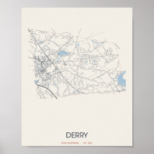 Affiche Plan de rue de Derry, New Hampshire – Fondé en 182