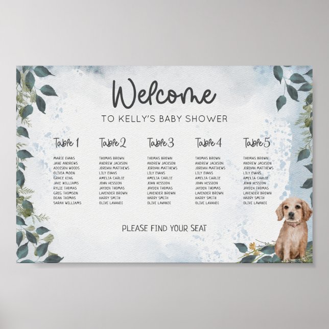 Affiche Plan de siège de Baby shower de chien (Devant)