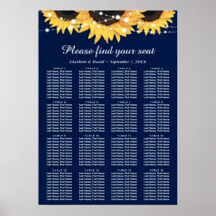 Affiche Plan de siège du Mariage de tournesol bleu de la M