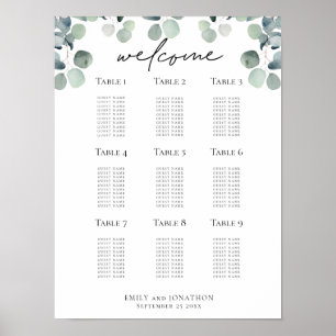 Affiche Plan de siège Eucalyptus Mariage - Carte d'accueil