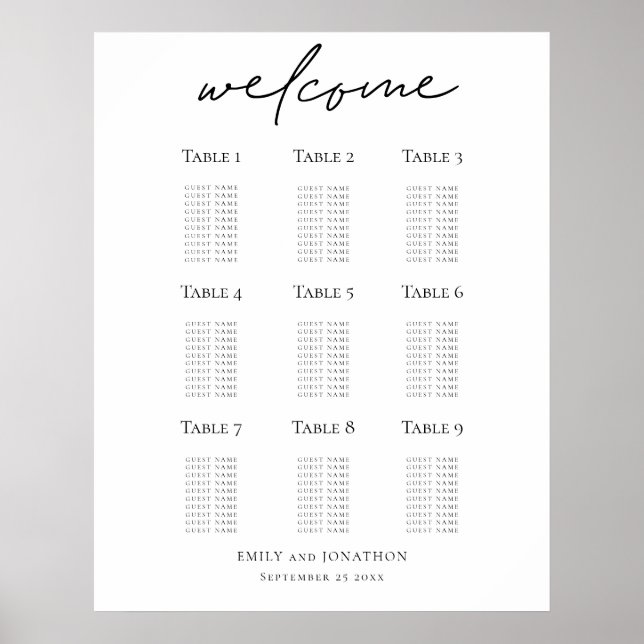 Affiche Plan de siège mariage Script de bienvenue (Devant)