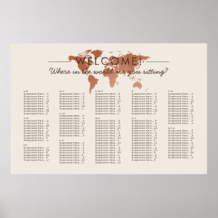 Affiche Plan de Siège Thème Voyage Carte du Monde en Cuivr