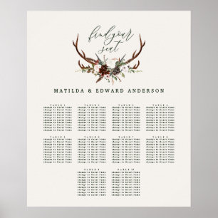 Affiche Plan de sièges botanique fleuri rustique mariage