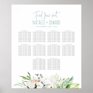 Affiche Plan de sièges mariage à fleurs d'aquarelle tropic