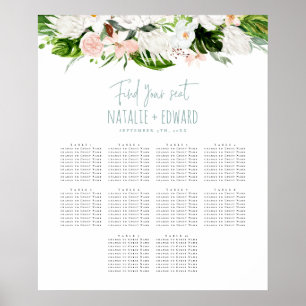 Affiche Plan de sièges mariage à fleurs d'aquarelle tropic
