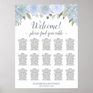 Affiche Plan de table 15 tables Roses Gris Bleu Poussiéreu