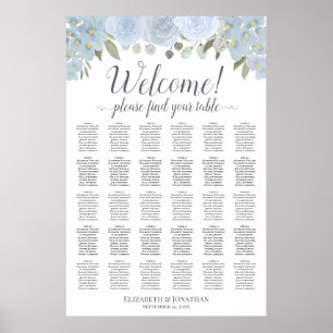 Affiche Plan de table 30 tables Roses Bleu Poussiéreux Boh