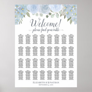 Affiche Plan de table 32 tables Bleu Poussiéreux Bohème Ch