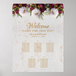 Affiche Plan de table 5 tables Marbre Bourgogne Blanc Pivo