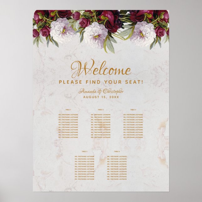 Affiche Plan de table 5 tables Marbre Bourgogne Blanc Pivo (Devant)