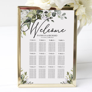 Affiche Plan de table à 12 places avec verdure aquarelle 